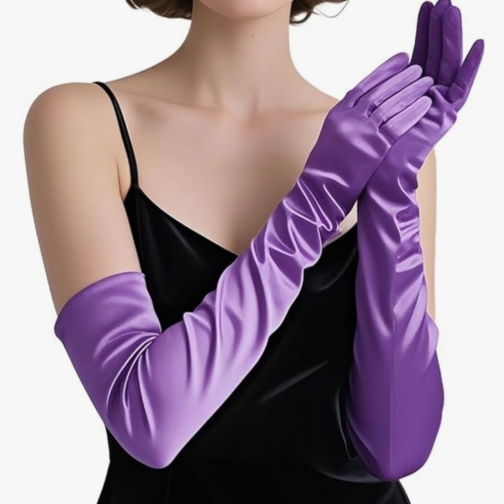 Elegant Fine Purple Satin Opera Gloves NWT